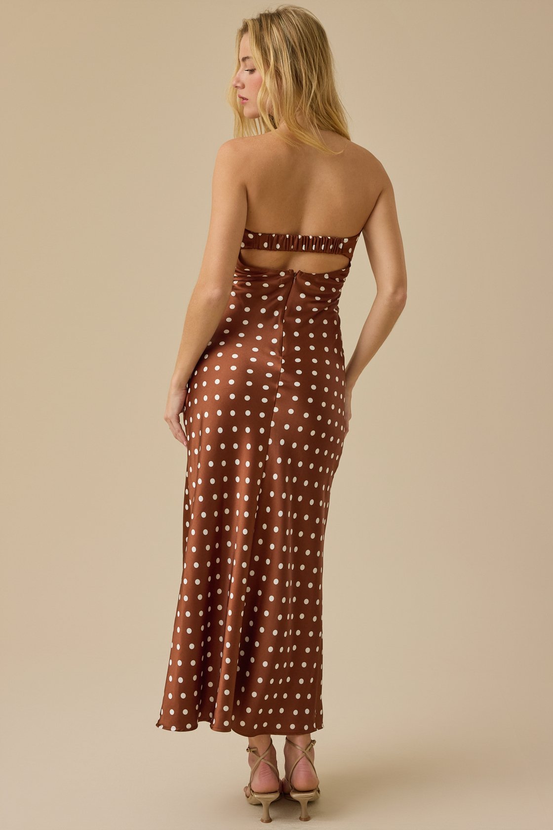 Mocha Polka Satin Gown