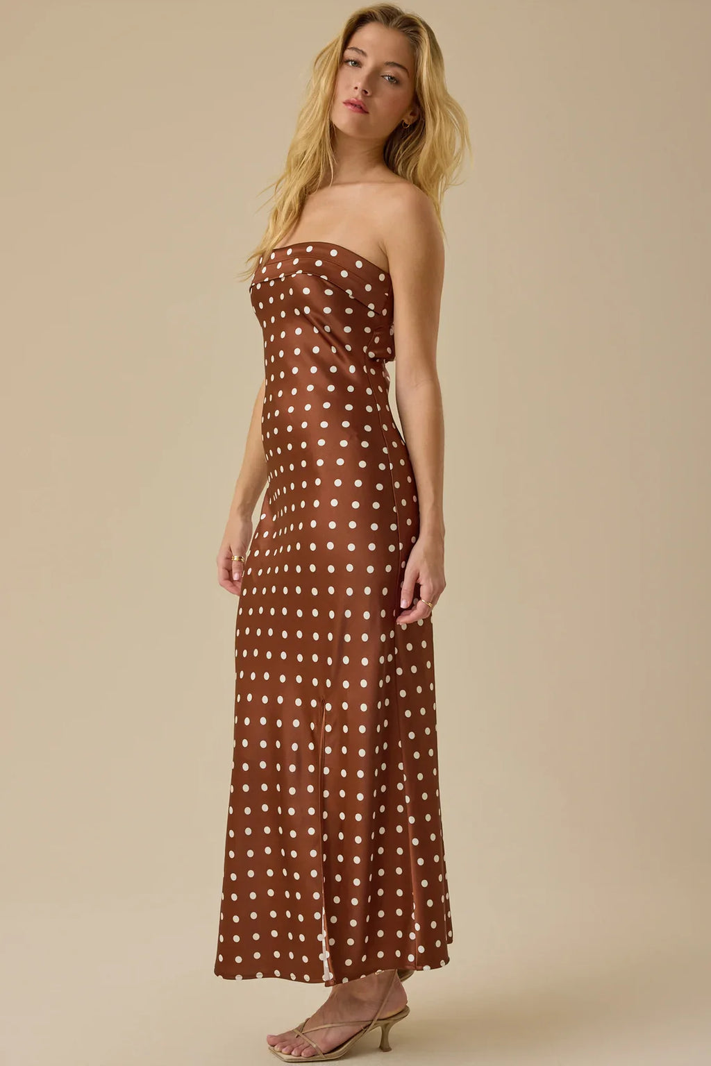 Mocha Polka Satin Gown