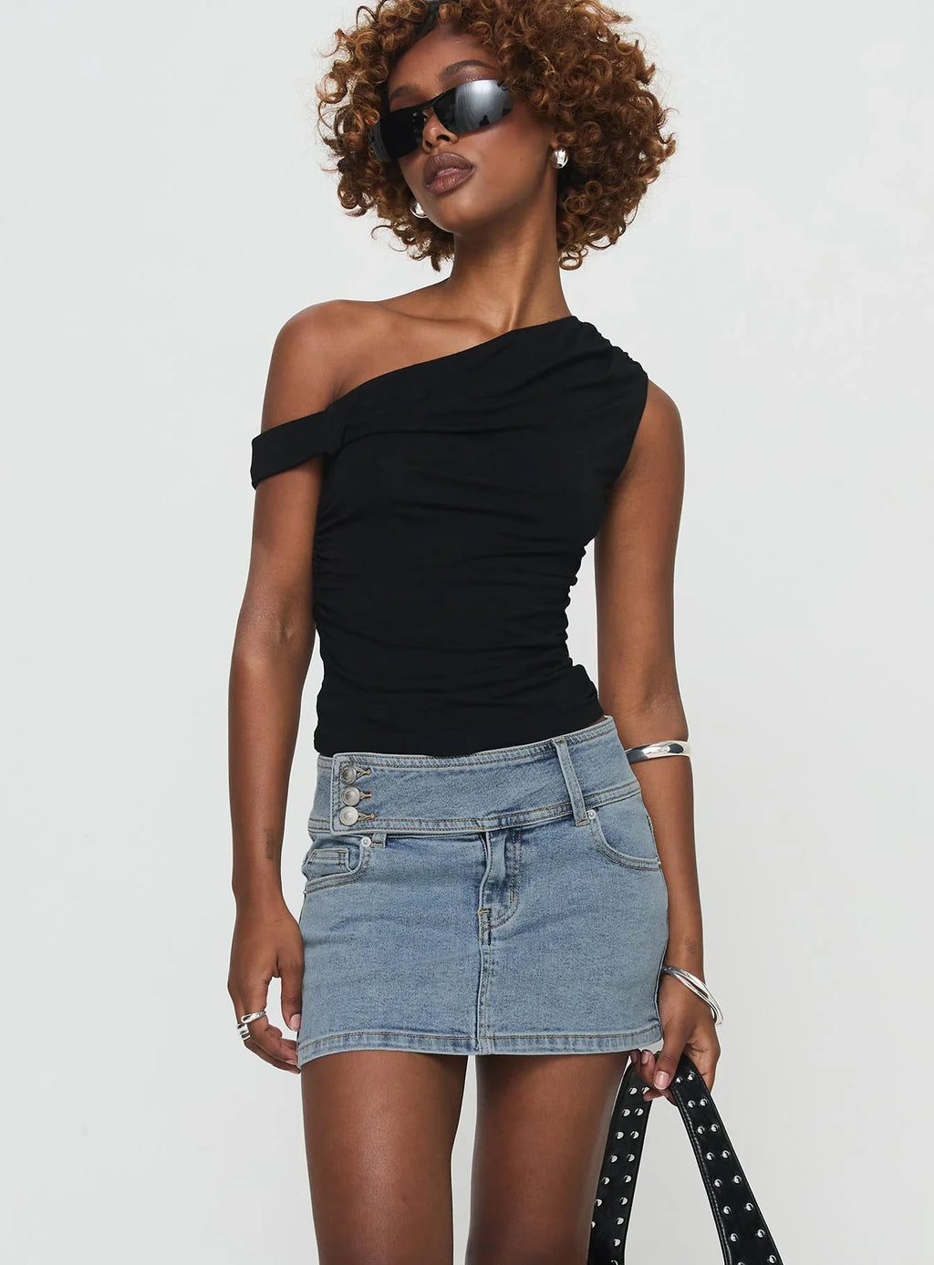 Washed Light Blue Denim Mini Skirt