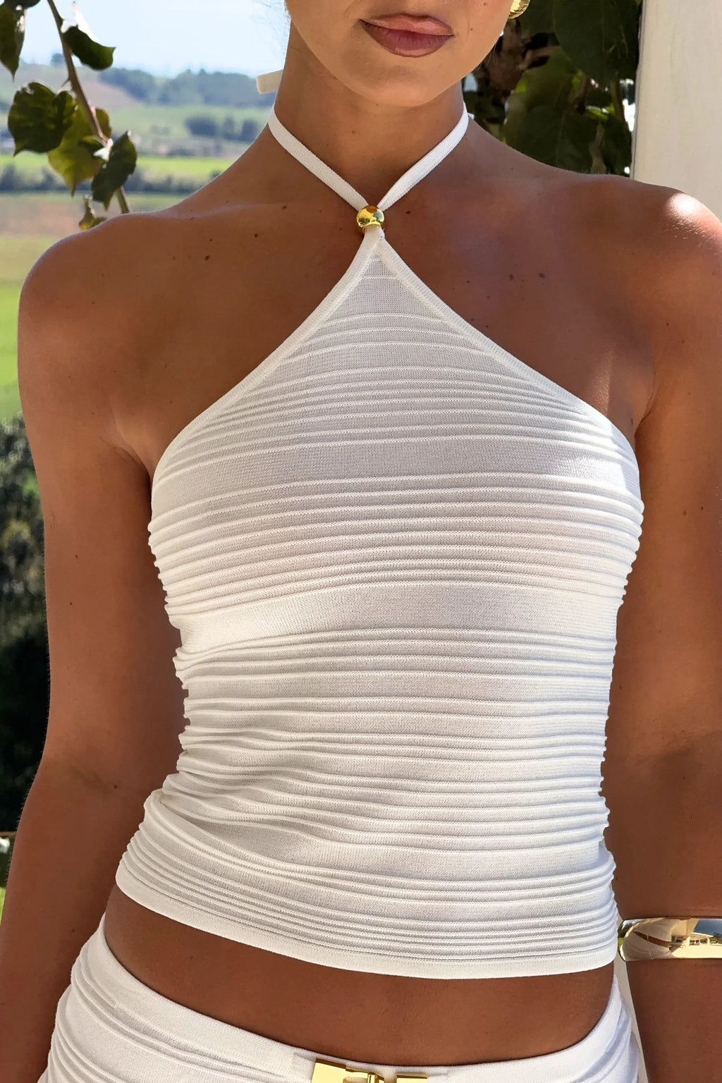 White Halter Stretch Cami Top