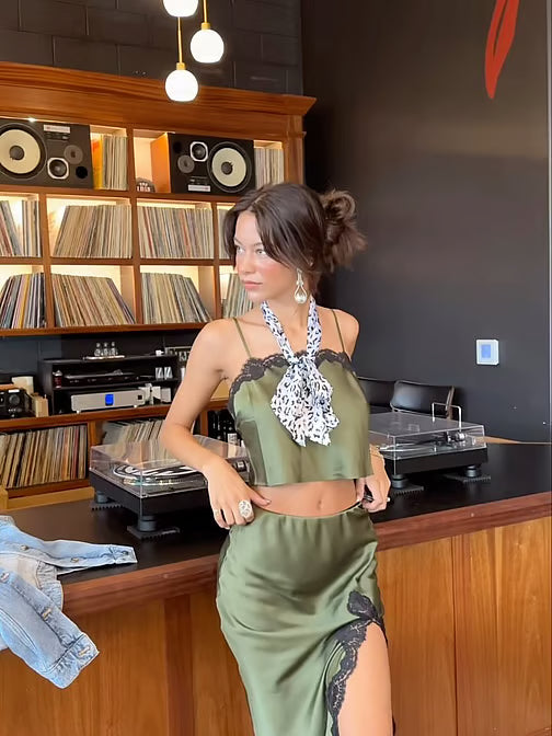 Olive Lace Satin Cami