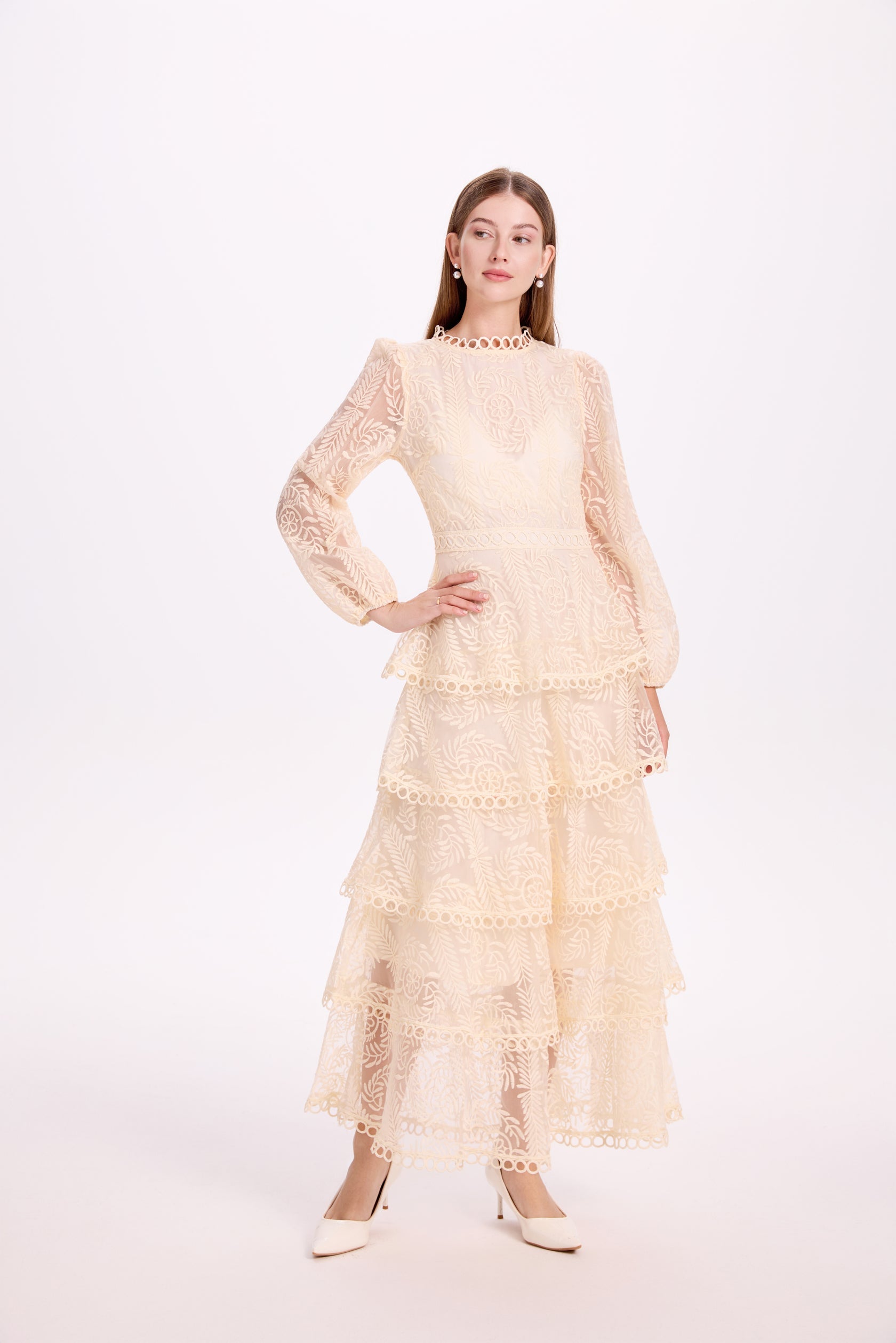 Mesh Ruffle Tiered Layered Maxi Dress