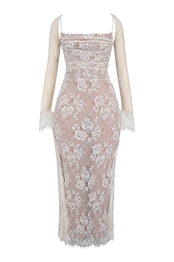 White Lace Corset Maxi Dress With Bolero