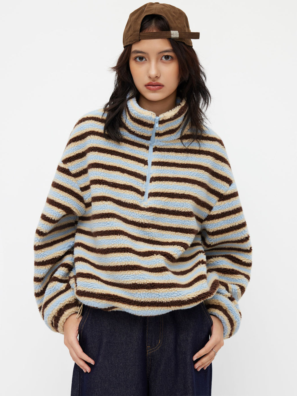 Multi-Color Stripe Sherpa Jacket