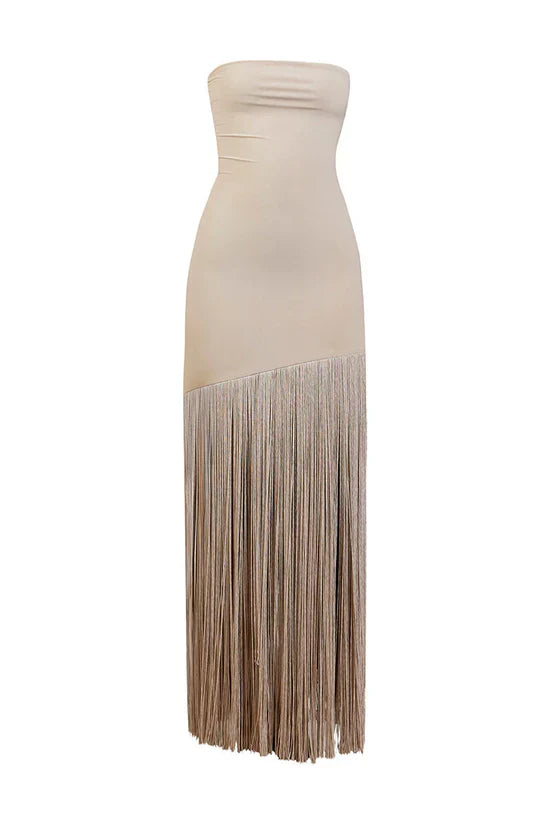 Sand Fringe Muse Strapless Gown