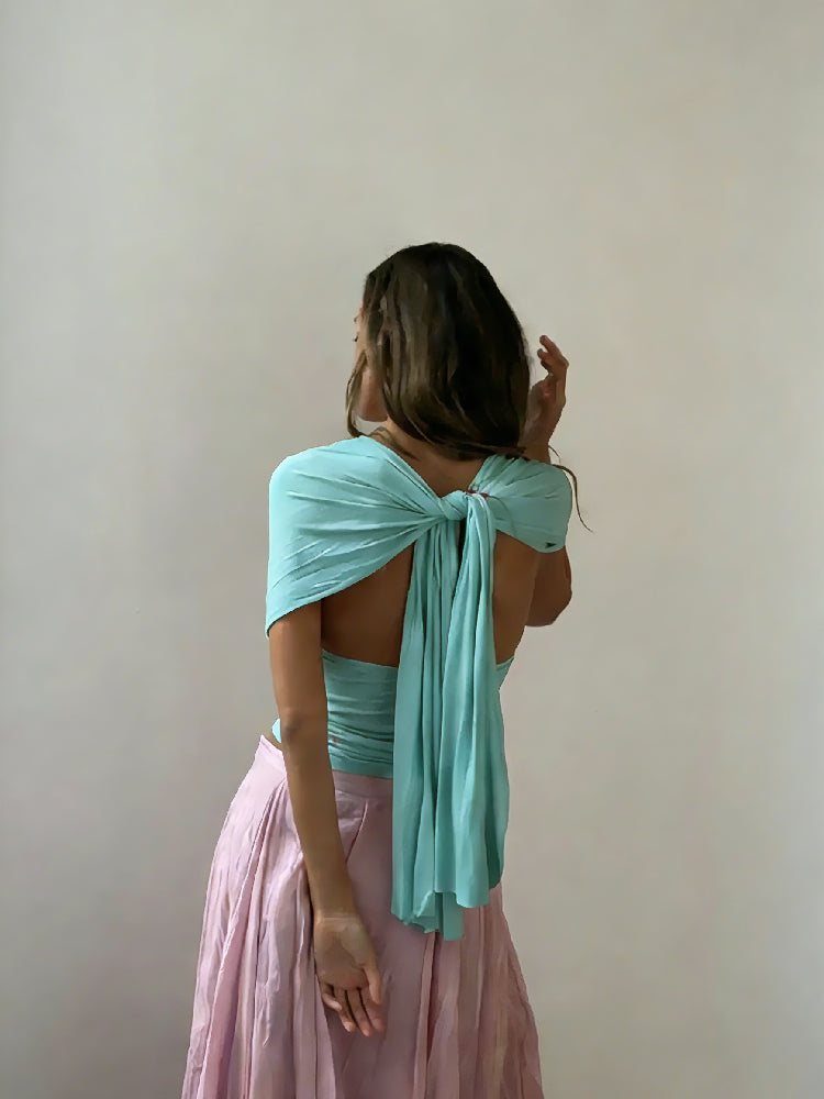 Aqua Tie-Back V-Neck Crop Top