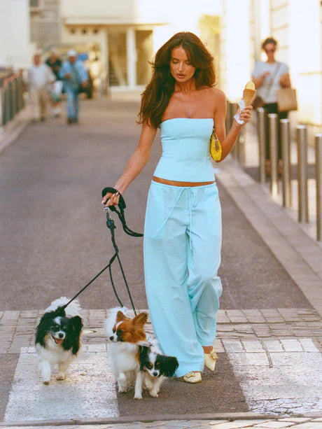 Sky Blue Wide-Leg Lounge Pants