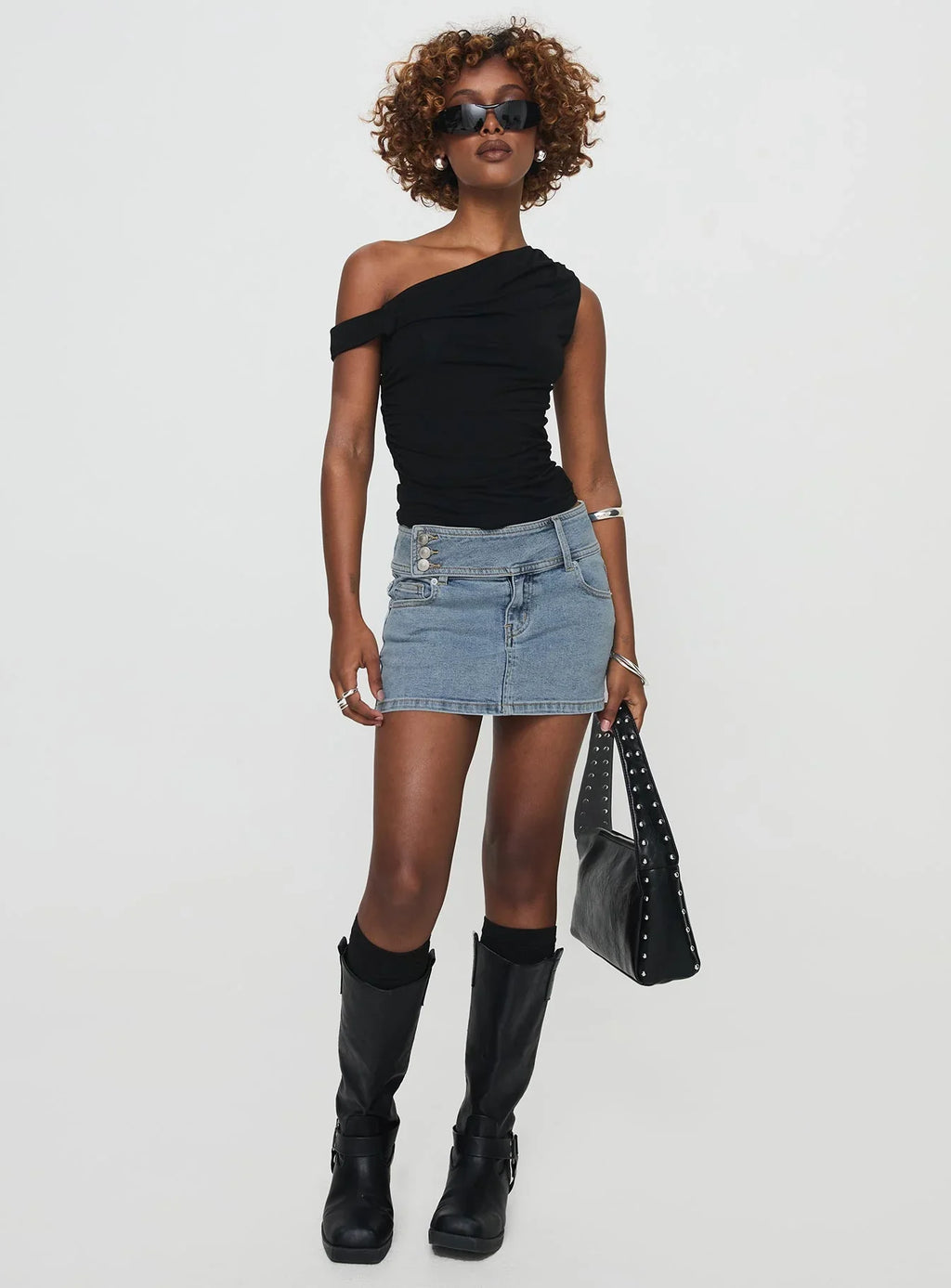 Washed Light Blue Denim Mini Skirt