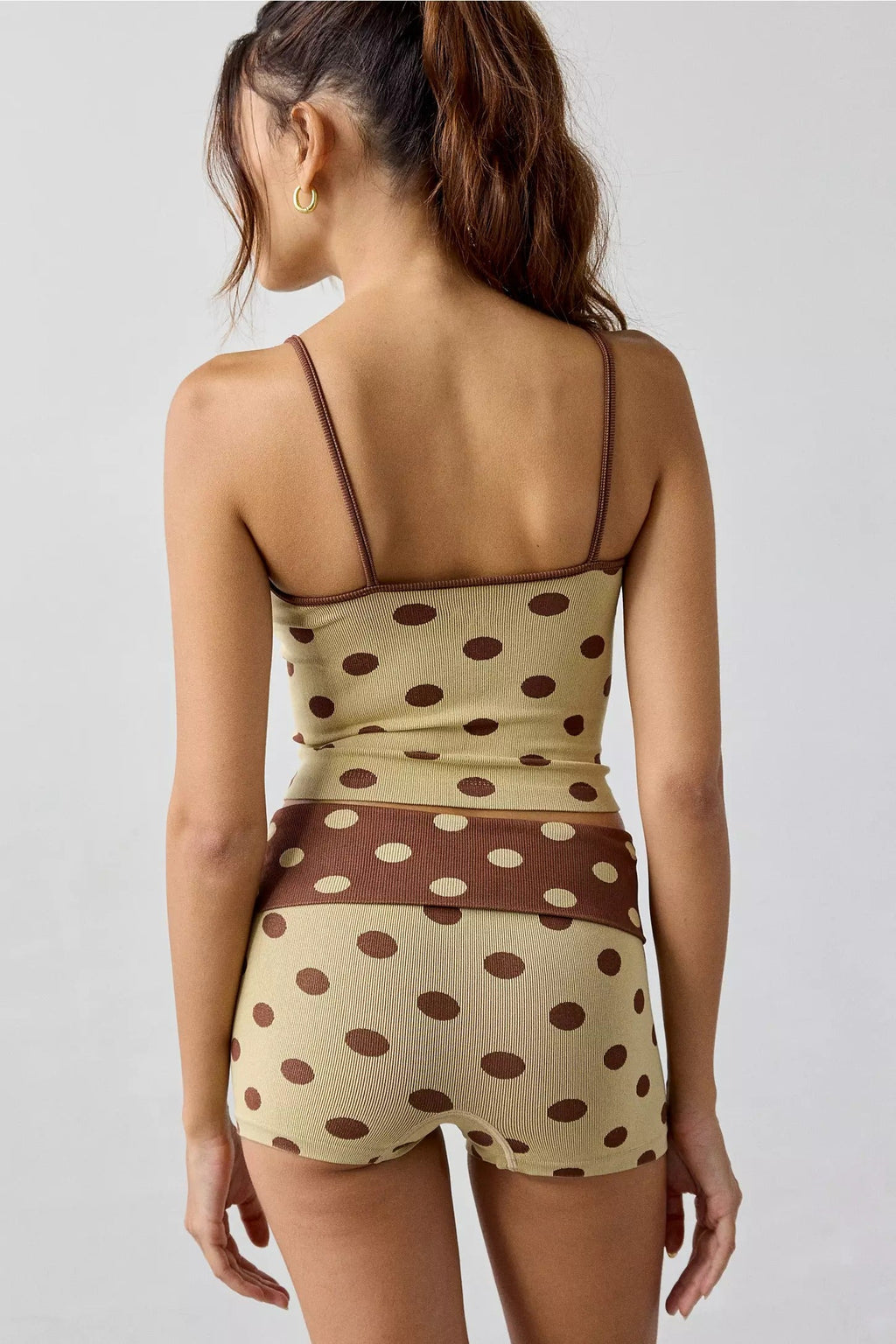 Polka Dot Seamless Knit Cami + Micro Short 2-Piece Set - French Vanilla Downtown