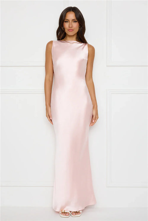 Blush Satin Siren Maxi Dress