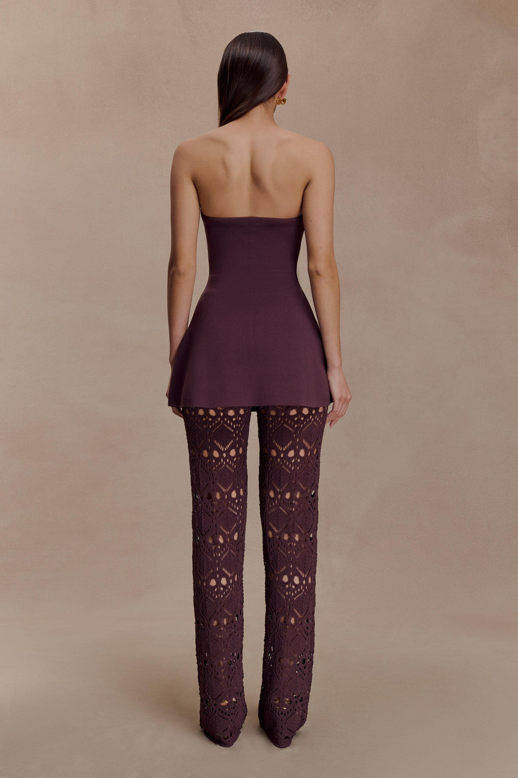 Burgundy Knit Cutout Wide-Leg Pants