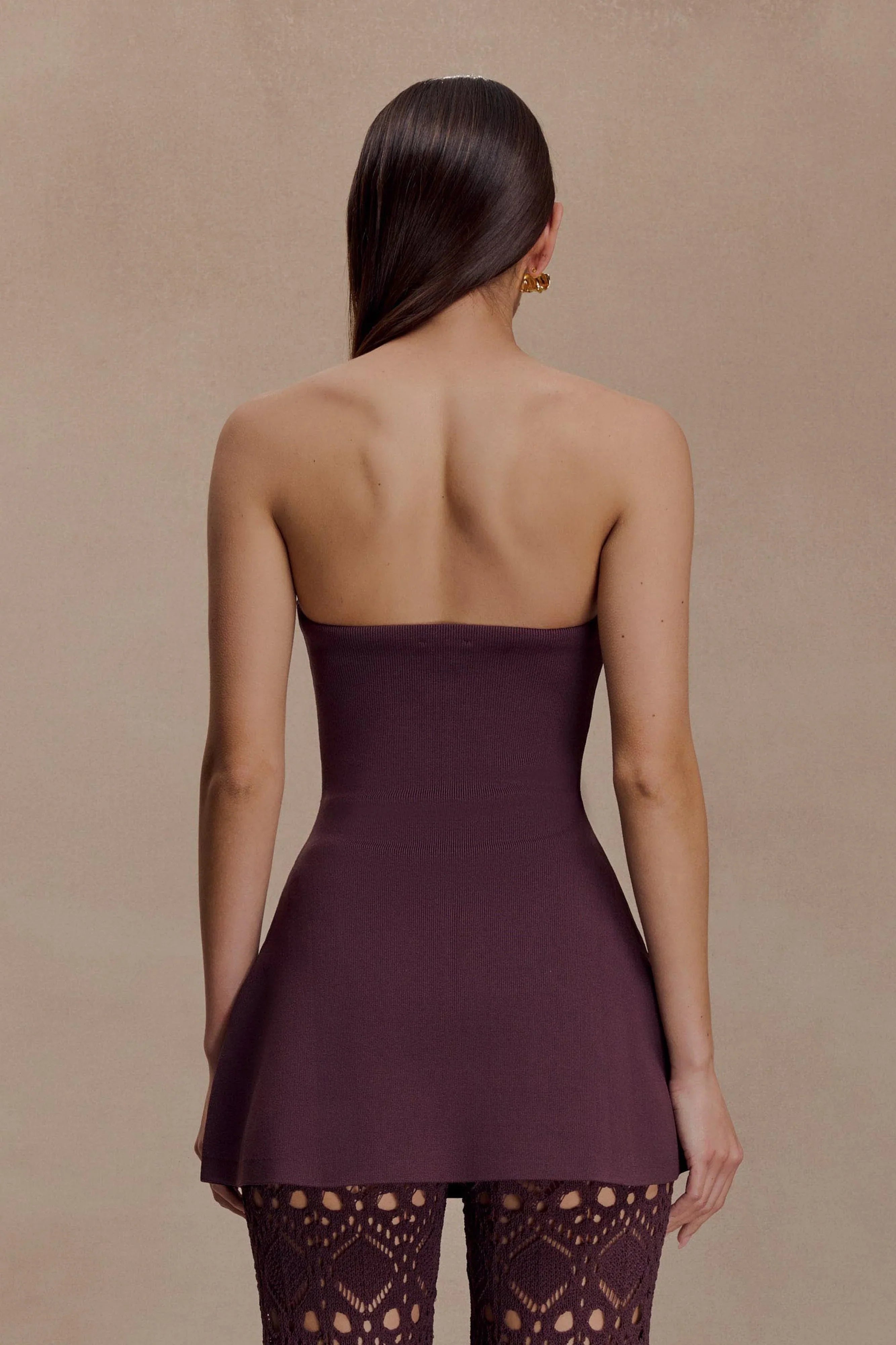 Burgundy Knit Strapless Peplum Top