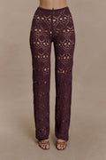 Burgundy Knit Cutout Wide-Leg Pants