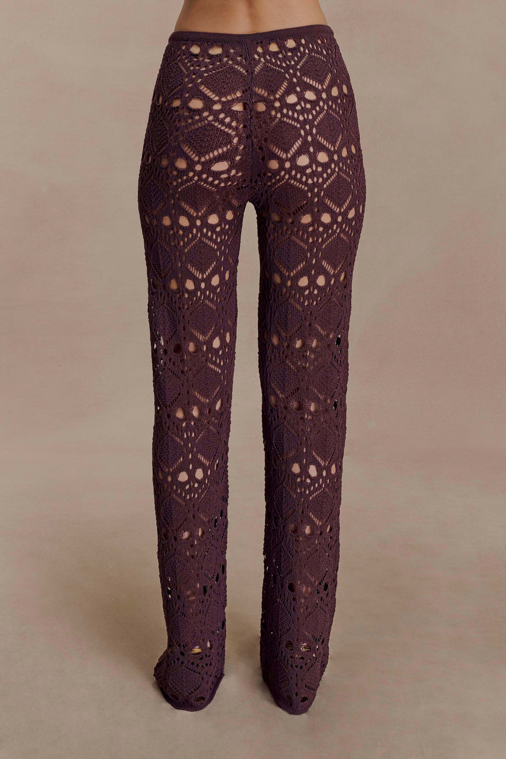 Burgundy Knit Cutout Wide-Leg Pants