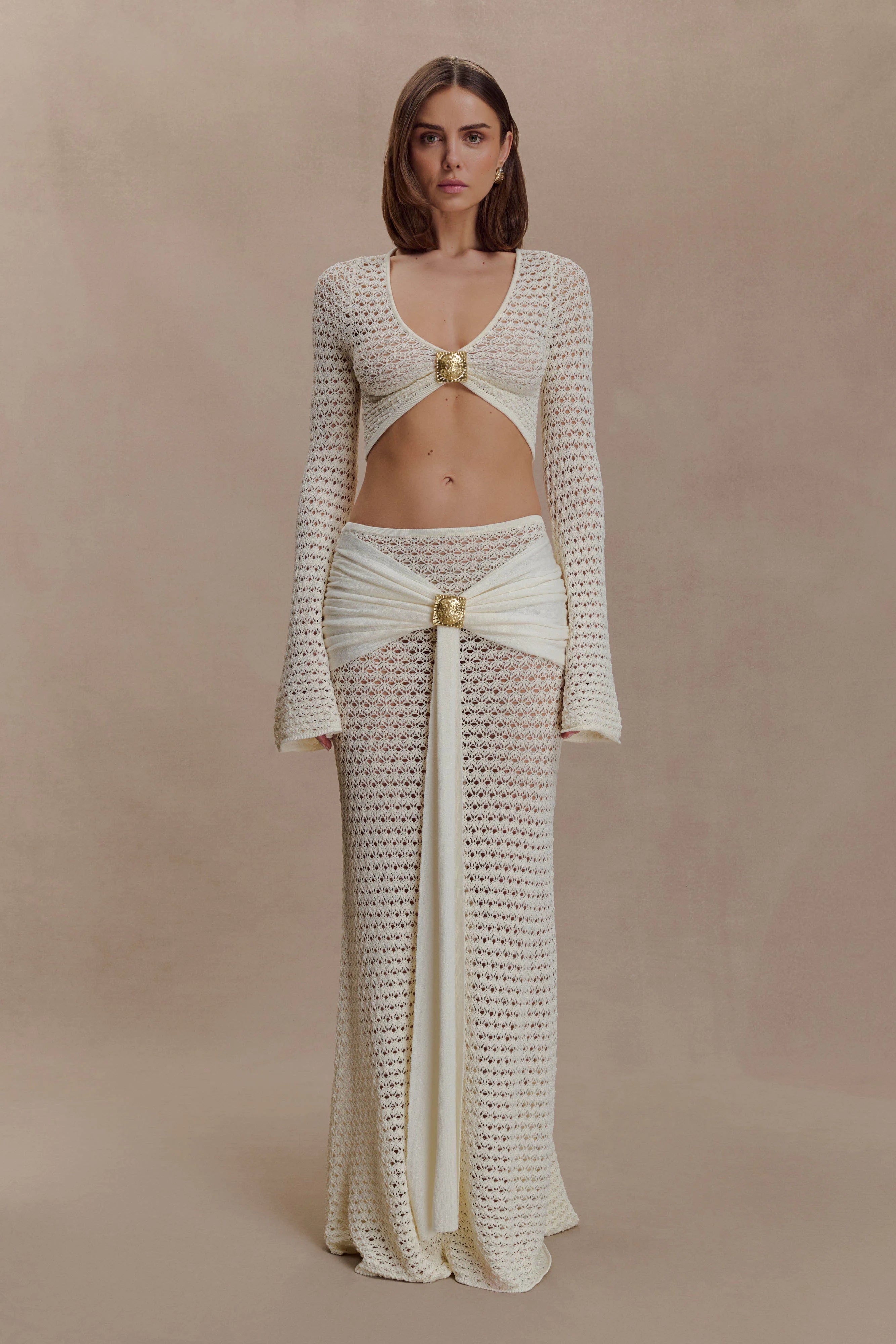 Ivory Mesh Whisper Maxi Skirt
