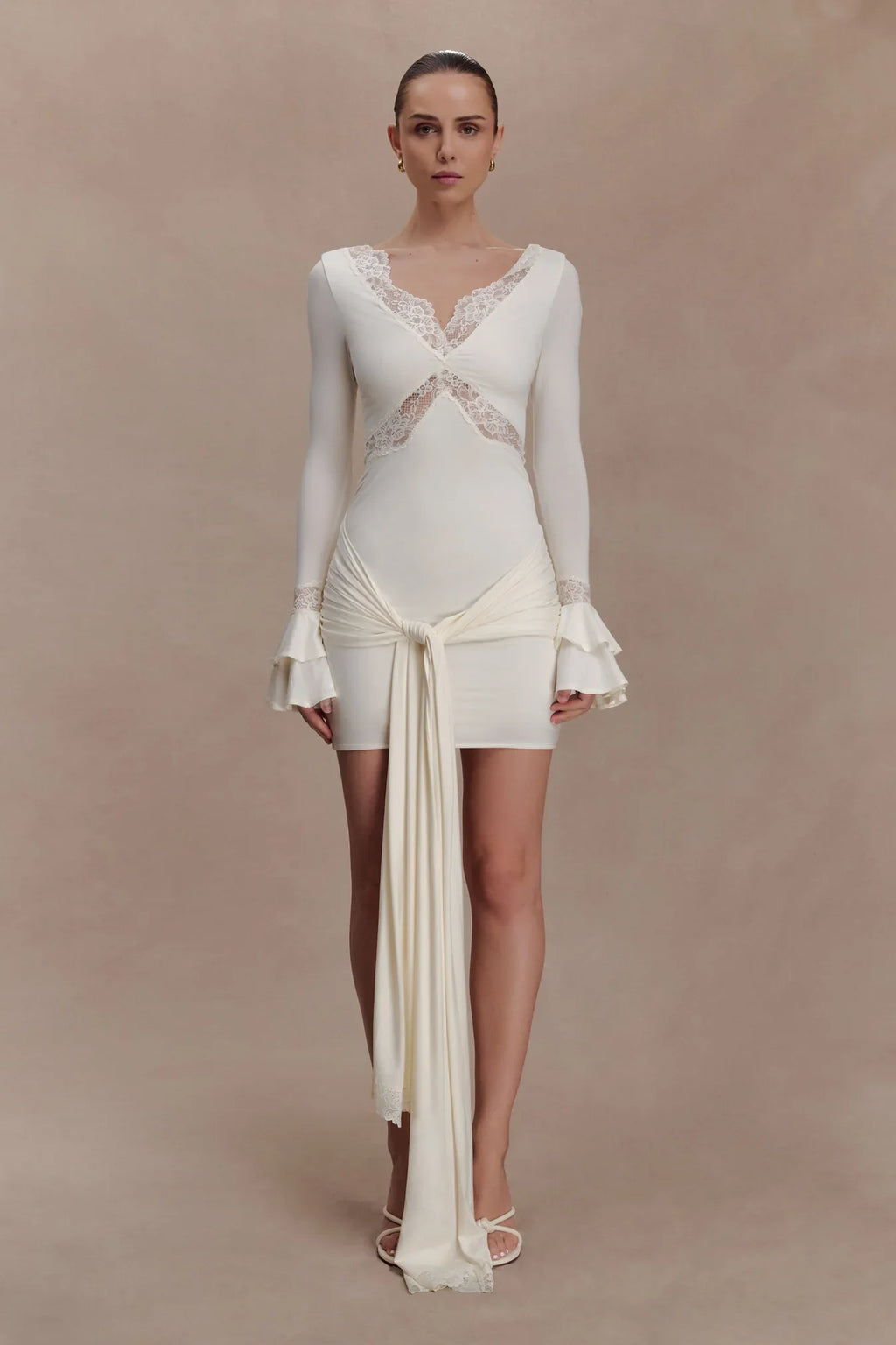 Slinky Lace Mini Dress - Ivory