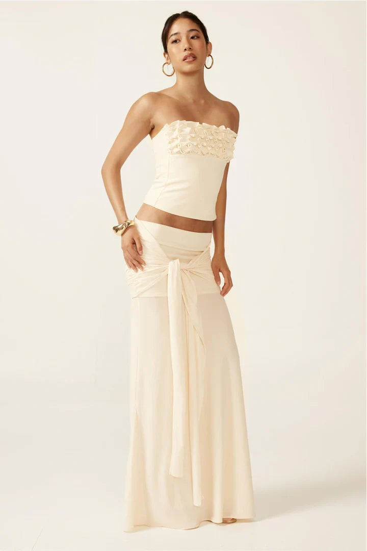 Petal Flow Tie-Detail Maxi Skirt