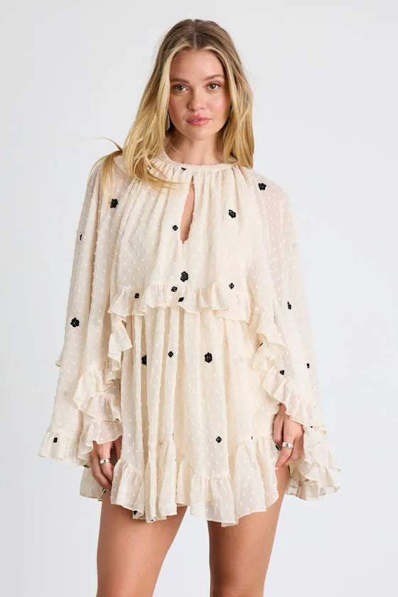 Floral Ruffle Cape Mini Dress