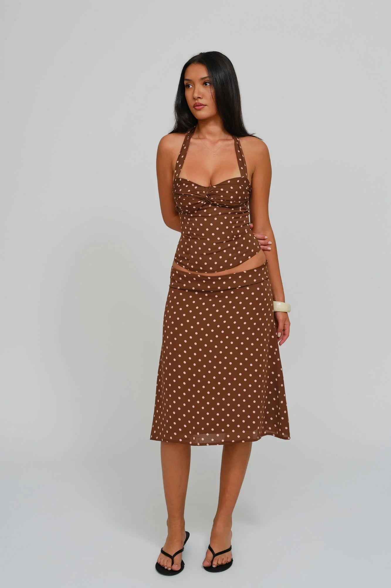 Cocoa Polka Dot Midi Skirt