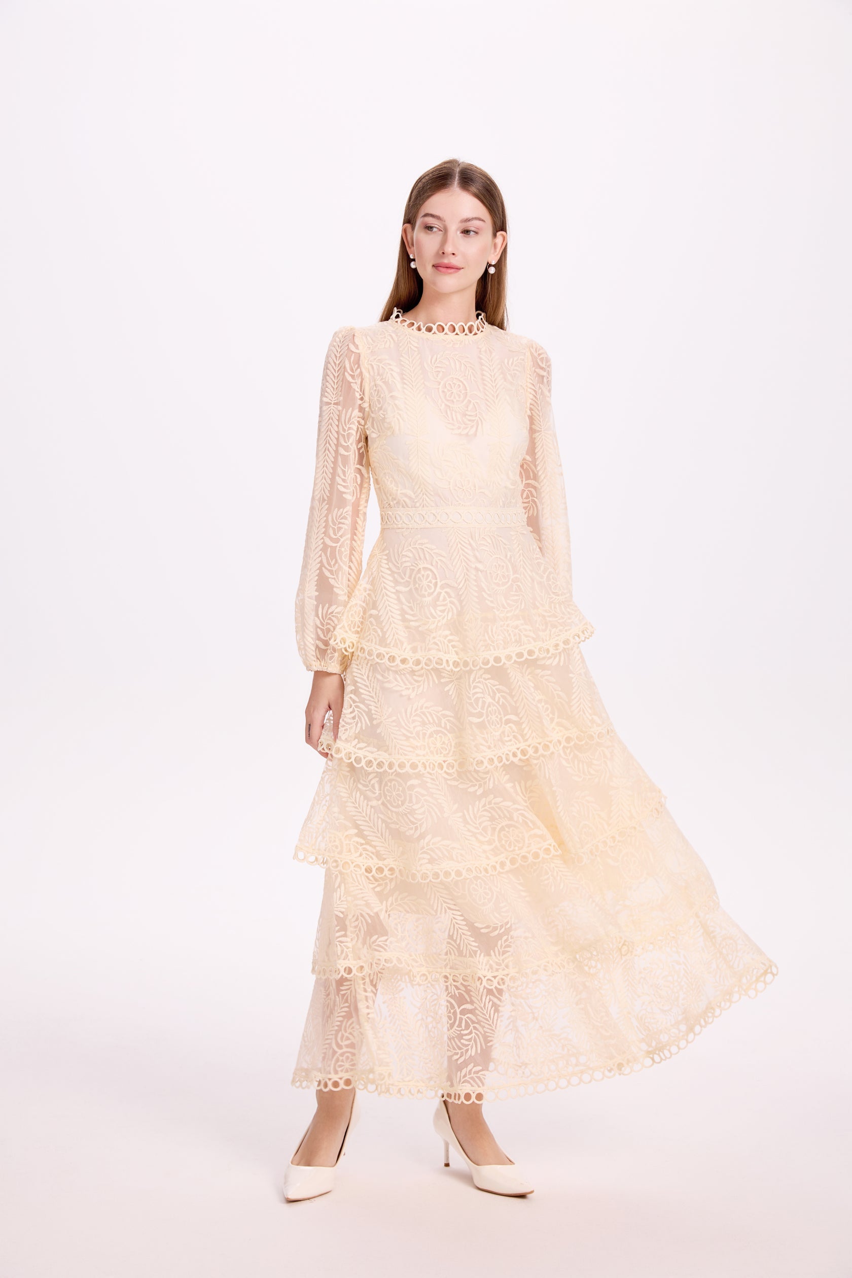 Mesh Ruffle Tiered Layered Maxi Dress