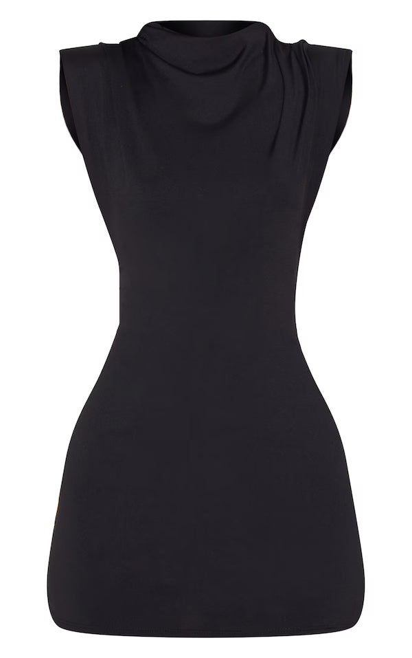 Black Structured Boat Neck Mini Dress