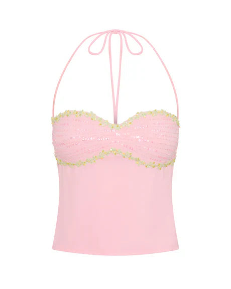 Pink Bloom Halter Sequin Top