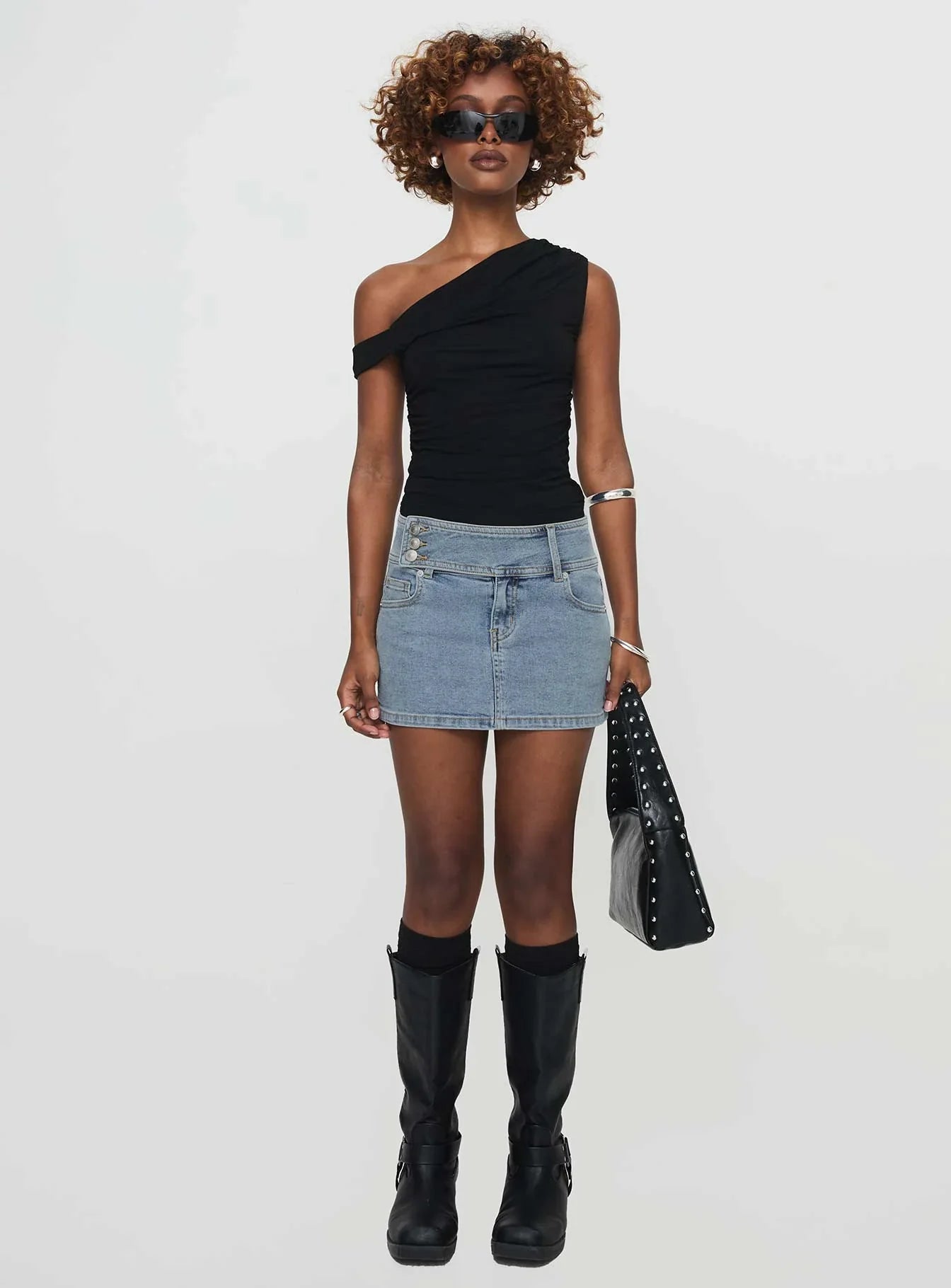 Washed Light Blue Denim Mini Skirt