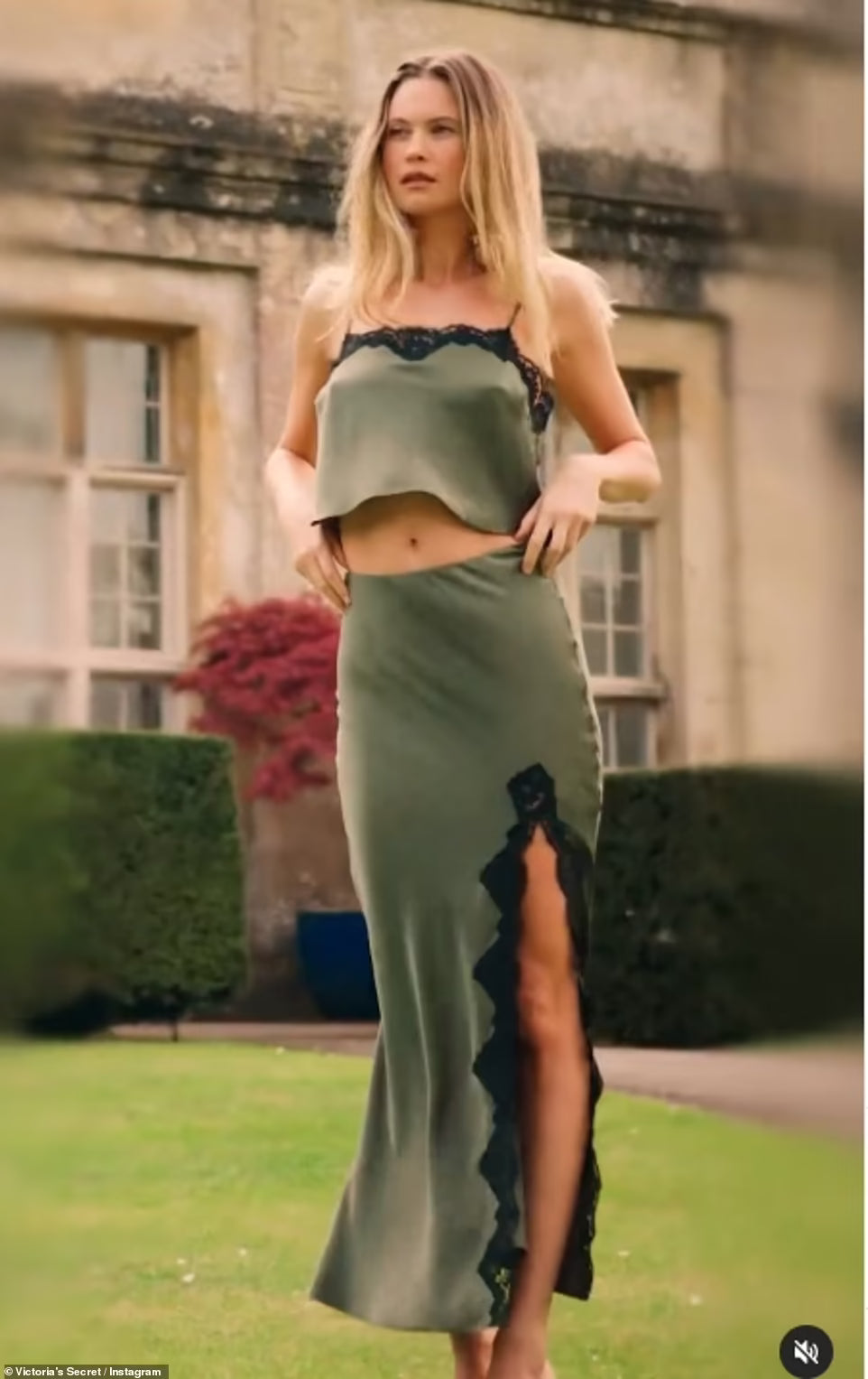 Olive Split Lace Midi Skirt