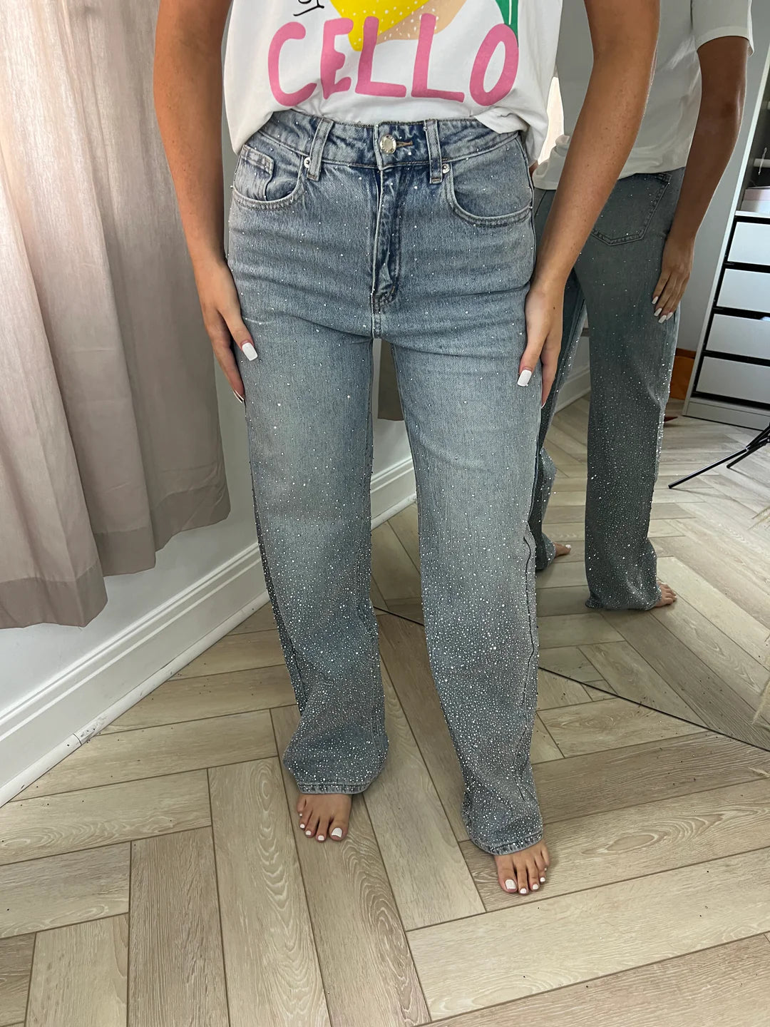 Ombre Rhinestone Wide Leg Jeans