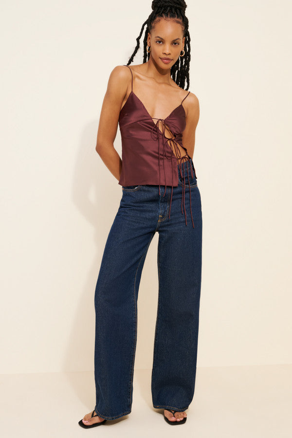 Rust Satin Wrap Muse Top
