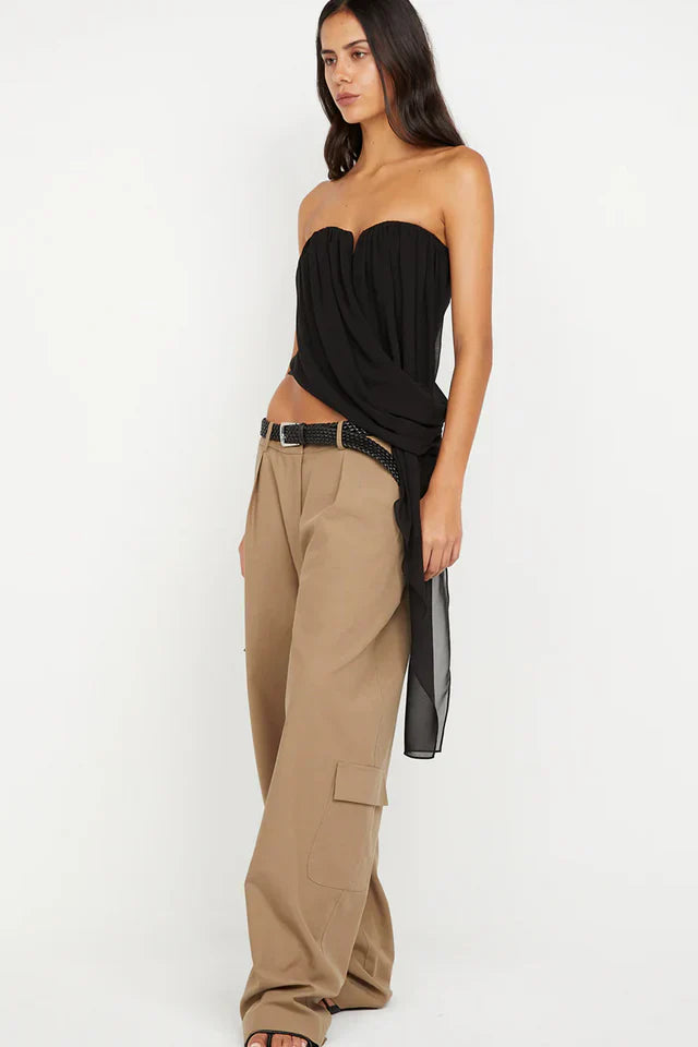 Noir Drift Draped Tube Top