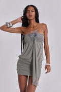 Grey Feather Mesh Mini Dress