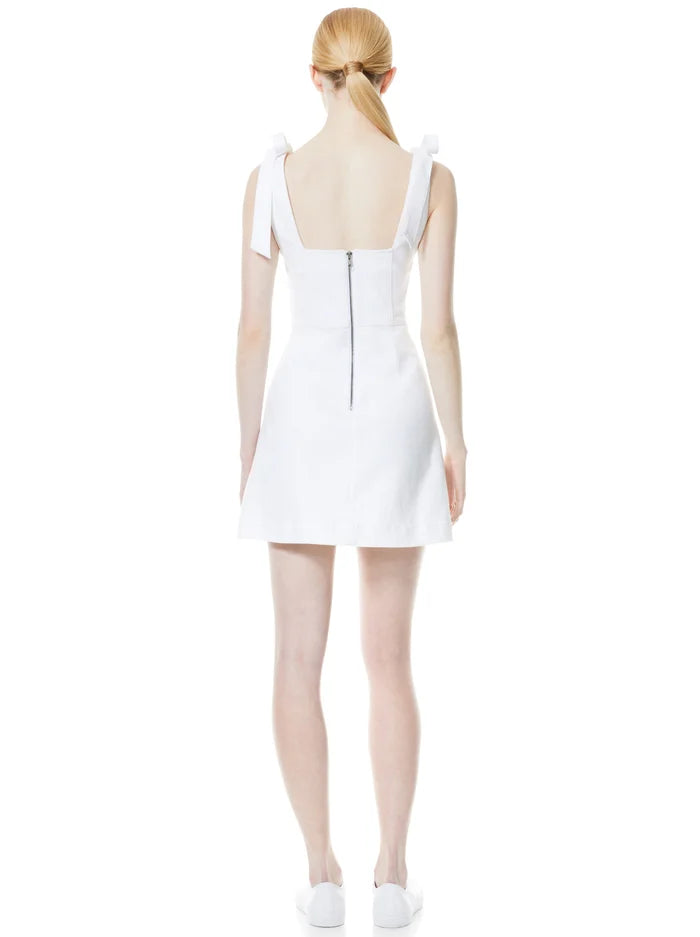 White Bow Strap Graduation Mini Dress