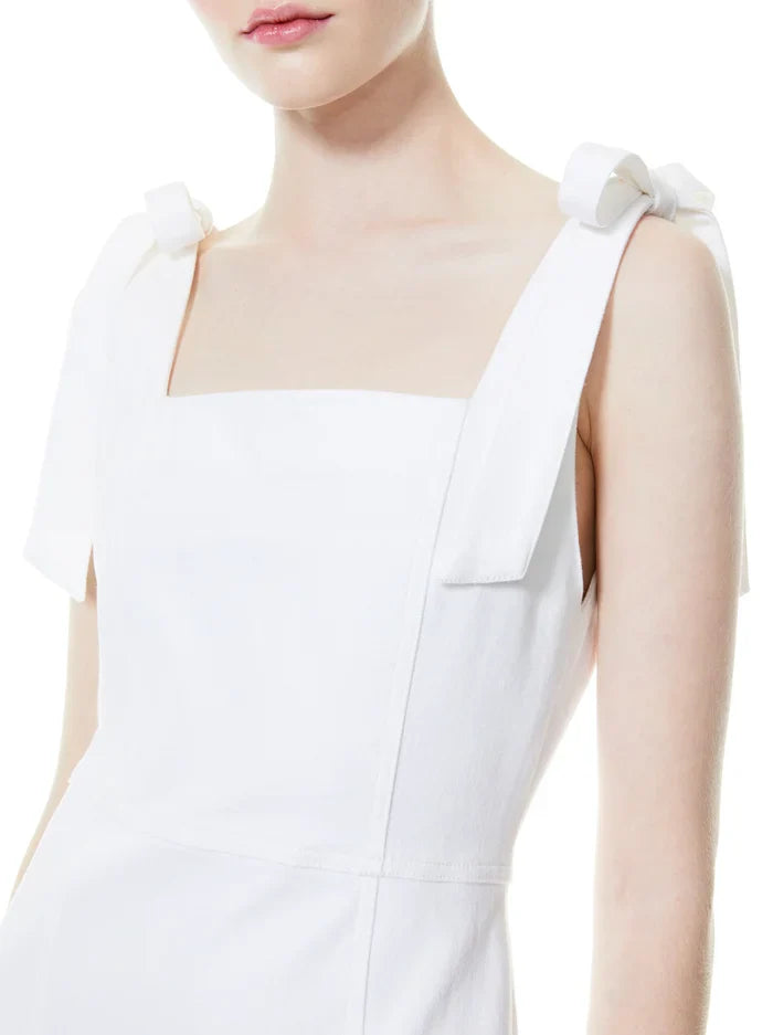 White Bow Strap Graduation Mini Dress