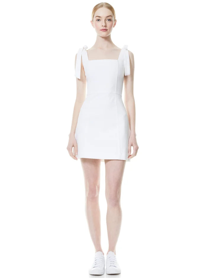 White Bow Strap Graduation Mini Dress