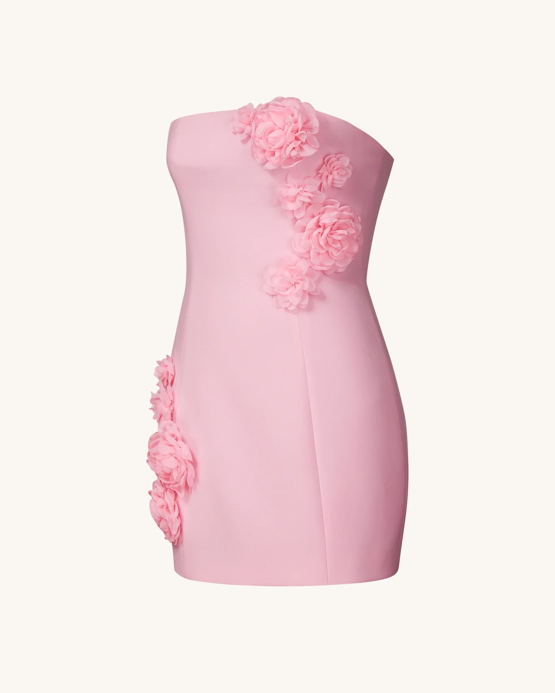 Pink 3D Floral Strapless Mini Dress