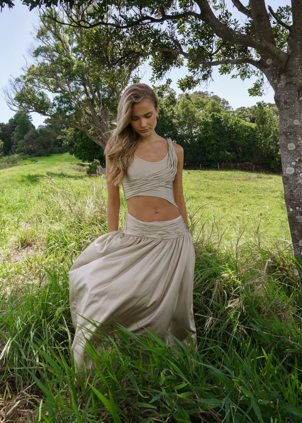 Golden Ruched High-Waist Skirt