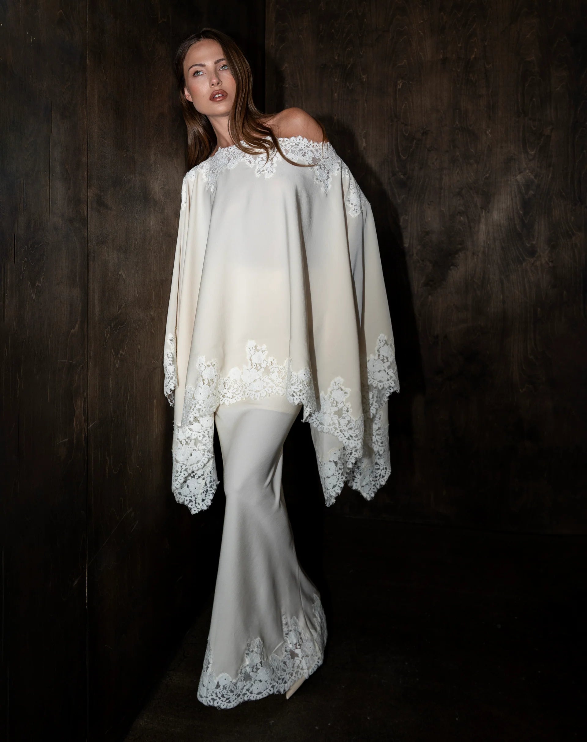 Almond Drift Lace Satin Top