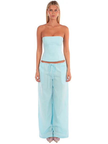 Sky Blue Lace-Up Strapless Corset Top