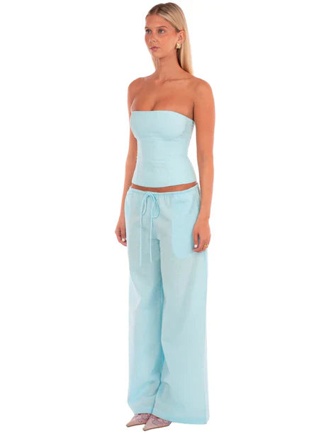 Sky Blue Lace-Up Strapless Corset Top