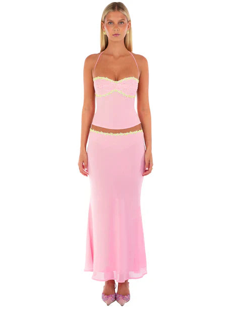 Pink Bloom Mermaid Maxi Skirt