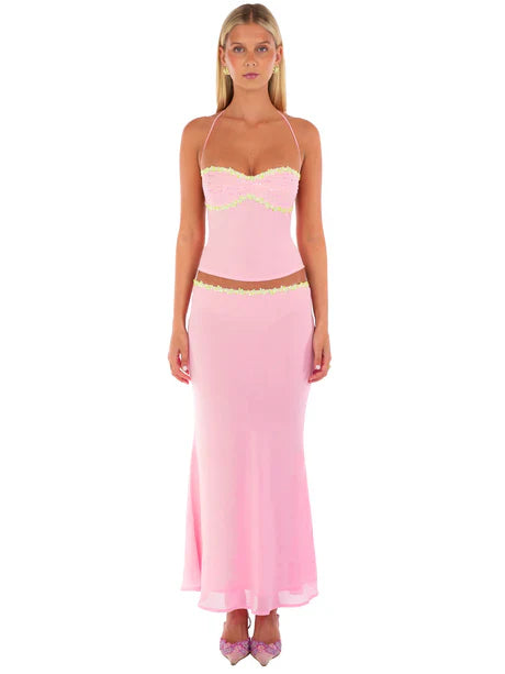 Pink Bloom Halter Sequin Top