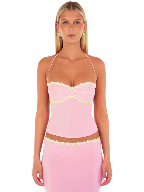 Pink Bloom Halter Sequin Top