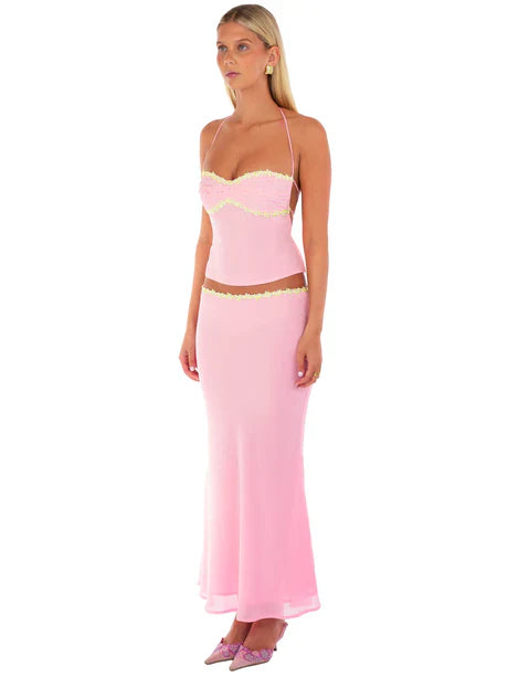 Pink Bloom Mermaid Maxi Skirt