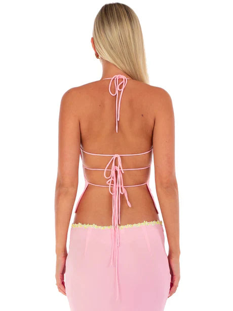 Pink Bloom Halter Sequin Top