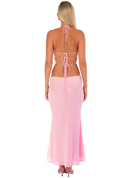 Pink Bloom Halter Sequin Top
