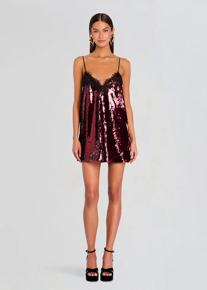 Burgundy Sequin Lace Party Dress