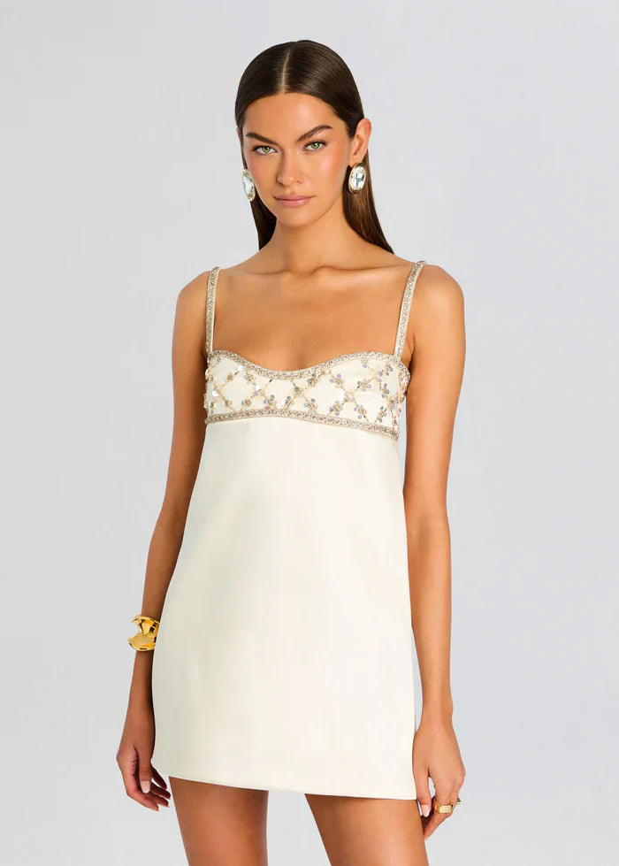 White Rhinestone Bust Mini Dress