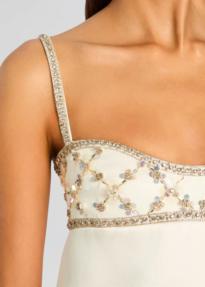 White Rhinestone Bust Mini Dress