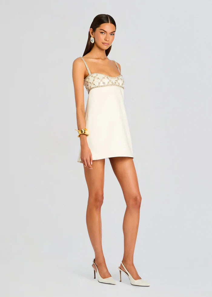 White Rhinestone Bust Mini Dress